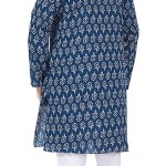 Men's Cotton Relaxed Fit Block Printed Knee Length Kurta