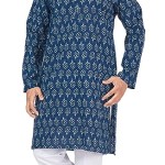 Men's Cotton Relaxed Fit Block Printed Knee Length Kurta