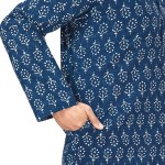 Men's Cotton Relaxed Fit Block Printed Knee Length Kurta