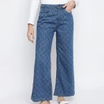Women's Blue Printed Wide Leg Jeans
