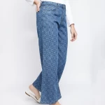 Women's Blue Printed Wide Leg Jeans