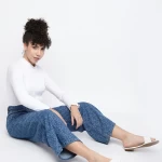 Women's Blue Printed Wide Leg Jeans