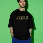 Men's Black Jawan Typography Oversized T-shirt