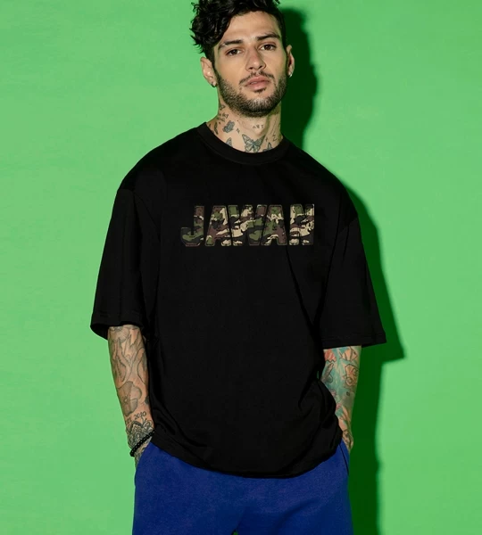 Men's Black Jawan Typography Oversized T-shirt