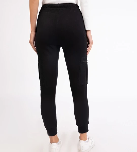 Women's Black Cargo Zipper Joggers