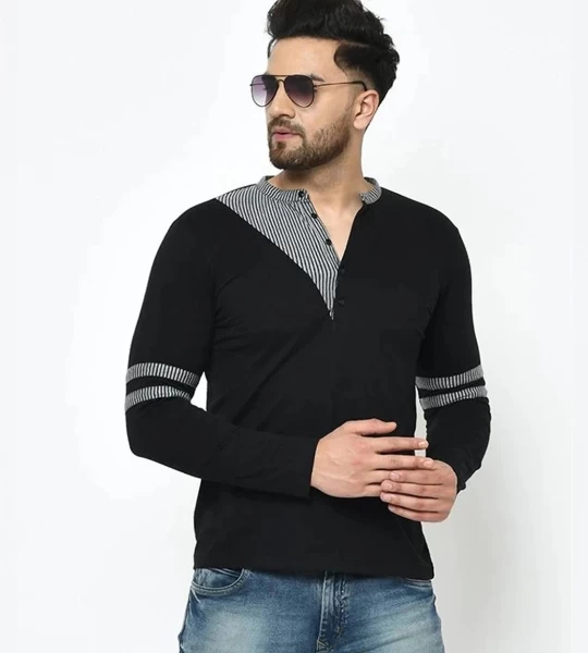 Men's Black Color Block Slim Fit T-shirt