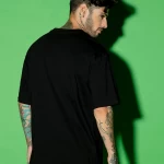 Men's Black Chandrayaan 3 Hello Moon Graphic Printed Oversized T-shirt