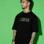 Men's Black Chandrayaan 3 Hello Moon Graphic Printed Oversized T-shirt
