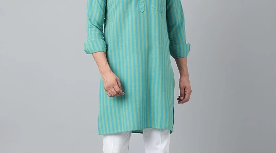 Men's Blue Striped Kurta