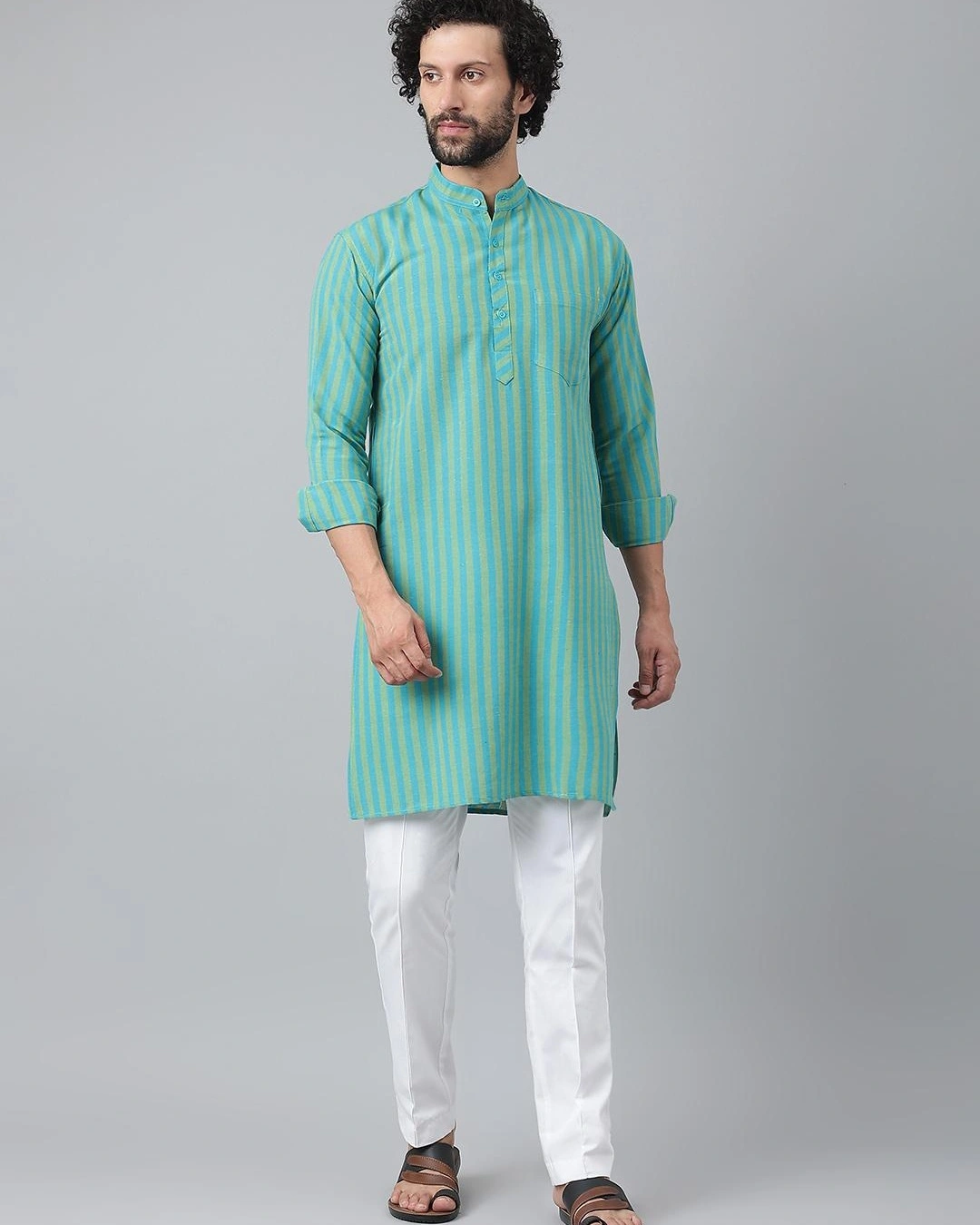 Men's Blue Striped Kurta