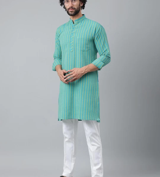 Men's Blue Striped Kurta