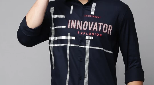 Men's Blue Typography Slim Fit Shirt