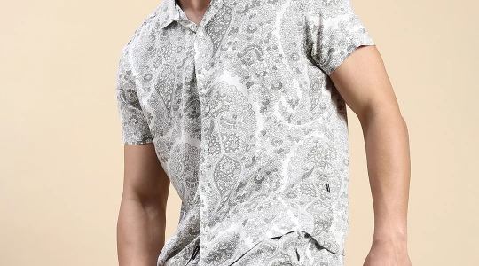 Men's Cream All Over Printed Slim Fit Co-ordinates
