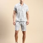 Men's Cream All Over Printed Slim Fit Co-ordinates