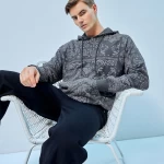 Men's Grey Bandana Graphic Printed Oversized Hoodie
