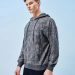 Men's Grey Bandana Graphic Printed Oversized Hoodie