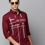 Men's Maroon Typography Slim Fit Shirt