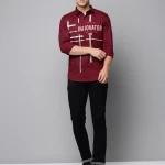 Men's Maroon Typography Slim Fit Shirt