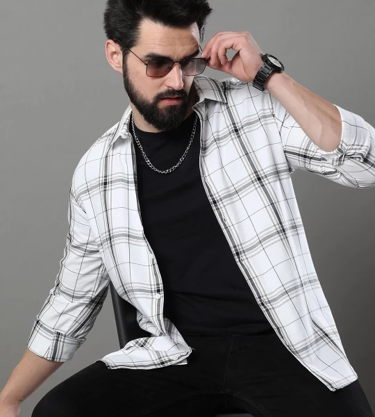 Men's White Checked Shirt