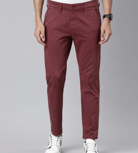 Men's Maroon Slim Fit Trousers