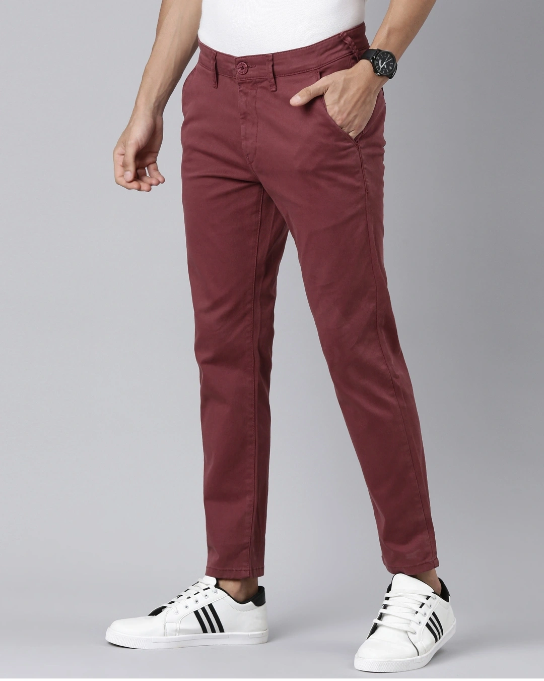 Men's Maroon Slim Fit Trousers