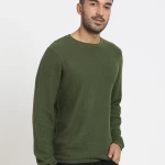 Men's Olive Flat Knits Sweater