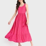 Women's Pink Printed Sleeveless Ethnic Dress