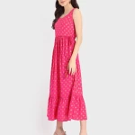 Women's Pink Printed Sleeveless Ethnic Dress