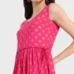 Women's Pink Printed Sleeveless Ethnic Dress