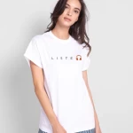 Women's-White-Keep-Listening-Typography-Boyfriend T-shirt
