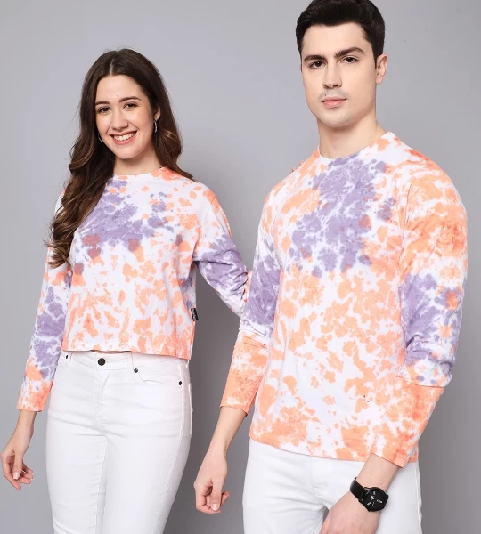 Pack of 2 Unisex Orange Tie & Dye Couple T-shirt