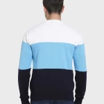 Men's Blue & White Color Block Flat Knit Sweater