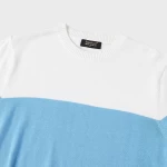 Men's Blue & White Color Block Flat Knit Sweater