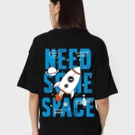 Women's Black Space X Graphic Printed Oversized T-shirt
