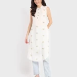 Women's White All Over Chill Out Printed Long Kurta