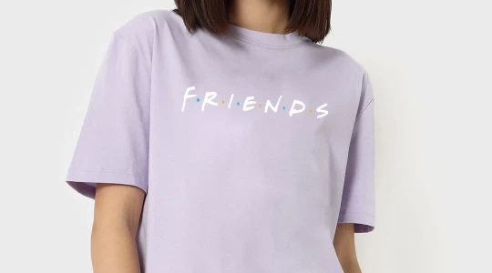 Women's Lavender Friends Logo Typography Oversized Short Top