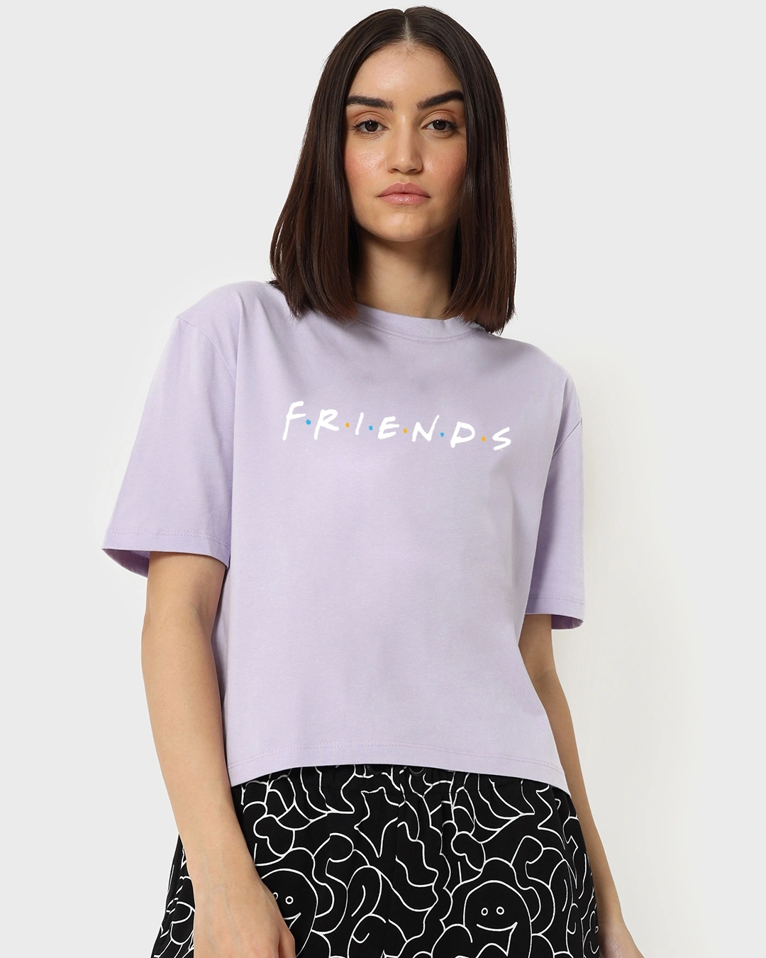 Women's Lavender Friends Logo Typography Oversized Short Top