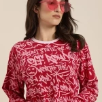 Women's Red Graphic Oversized T-Shirt