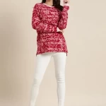 Women's Red Graphic Oversized T-Shirt