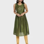 Women's Green Sleeveless Ethnic Kurti