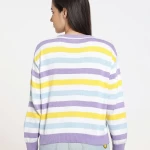 Women's White Striped Flat Knit Sweater