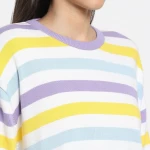 Women's White Striped Flat Knit Sweater