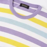 Women's White Striped Flat Knit Sweater