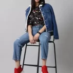 Women Printed Round Neck Pure Cotton Black T-Shirt